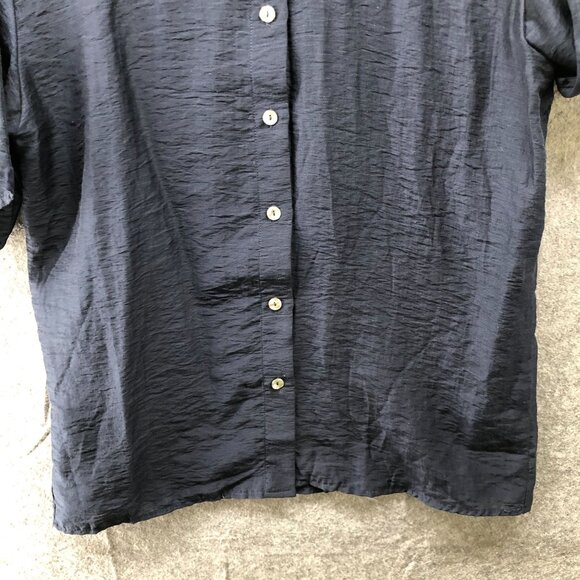 MNG Mango Crinkle Shirt Womens XS (2) Navy Blue Short Sleeve Relaxed Button Up - Picture 4 of 8